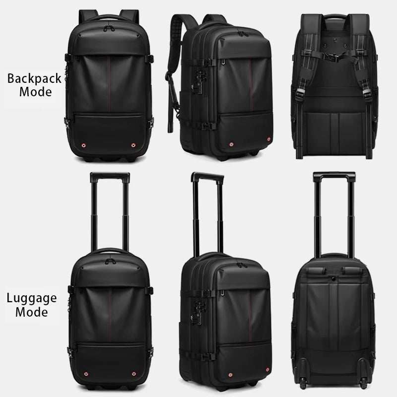 Convertible luggage backpack with compression straps and rolling handle slot