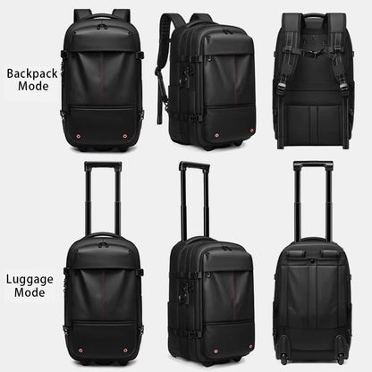 Convertible luggage backpack with compression straps and rolling handle slot