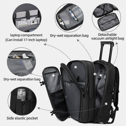Smart waterproof travel backpack with 17-inch laptop sleeve and USB port