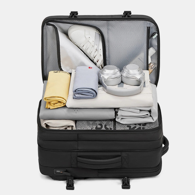 Waterproof carry-on compression backpack with USB charging port