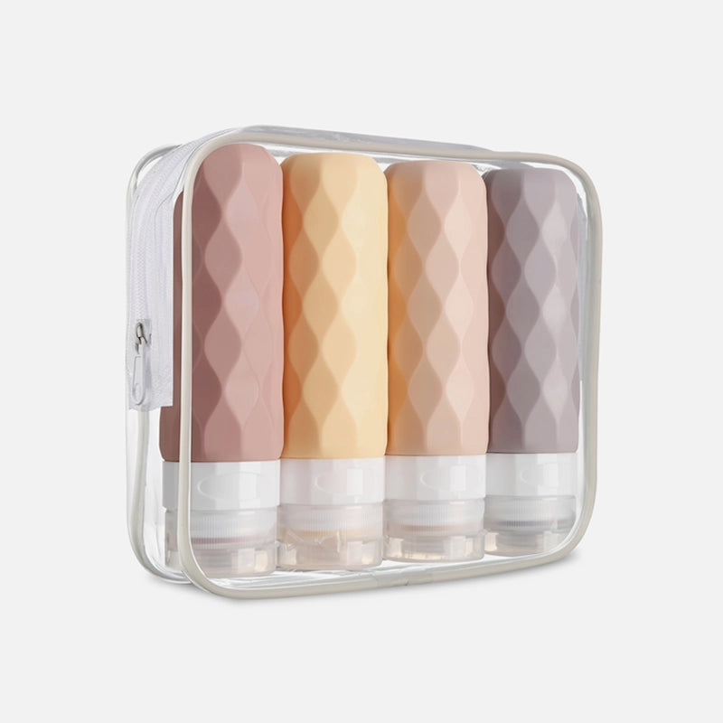 Leak-proof travel bottles set for shampoo, lotion, and toiletries