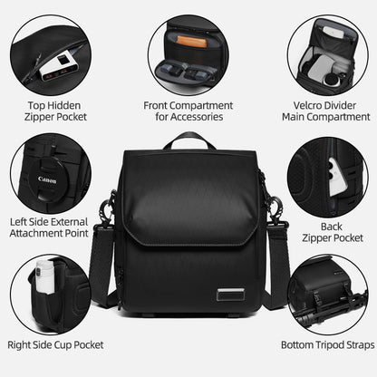 Lightweight crossbody mini camera bag with padded interior and adjustable strap
