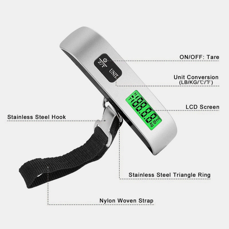 Compact handheld digital scale for suitcases and backpacks