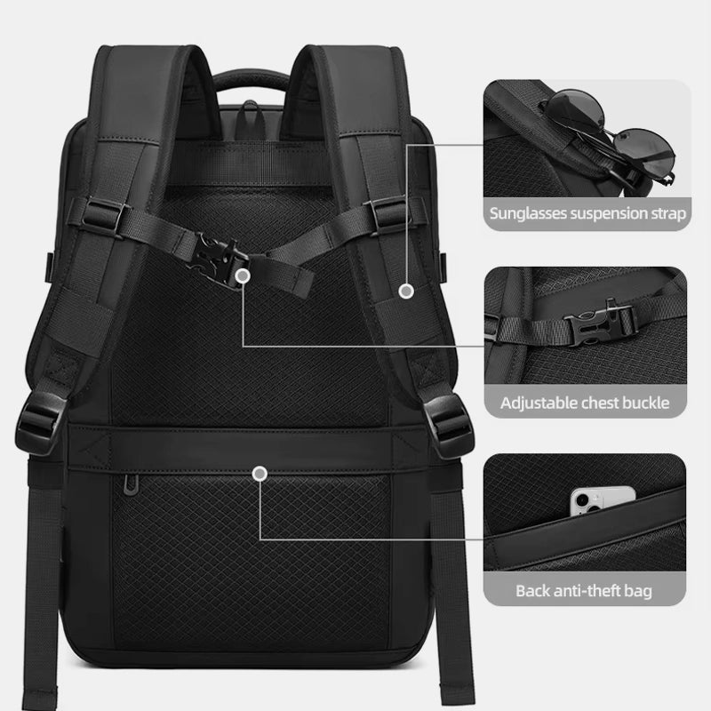 Anti-theft compression luggage backpack for plane, hiking, and motorcycle trips