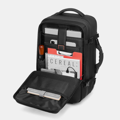 Expandable waterproof backpack with separate laptop and shoe compartment