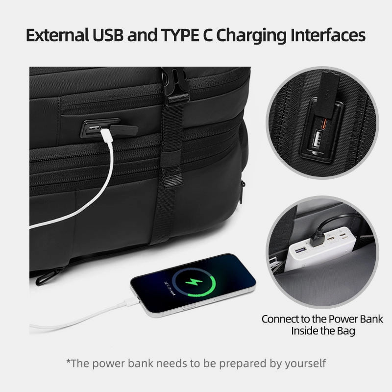 Outdoor waterproof backpack for hiking, commuting, and air travel