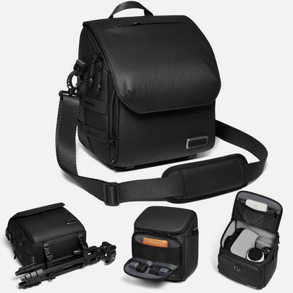 Durable small camera bag with multiple pockets and secure zipper closure