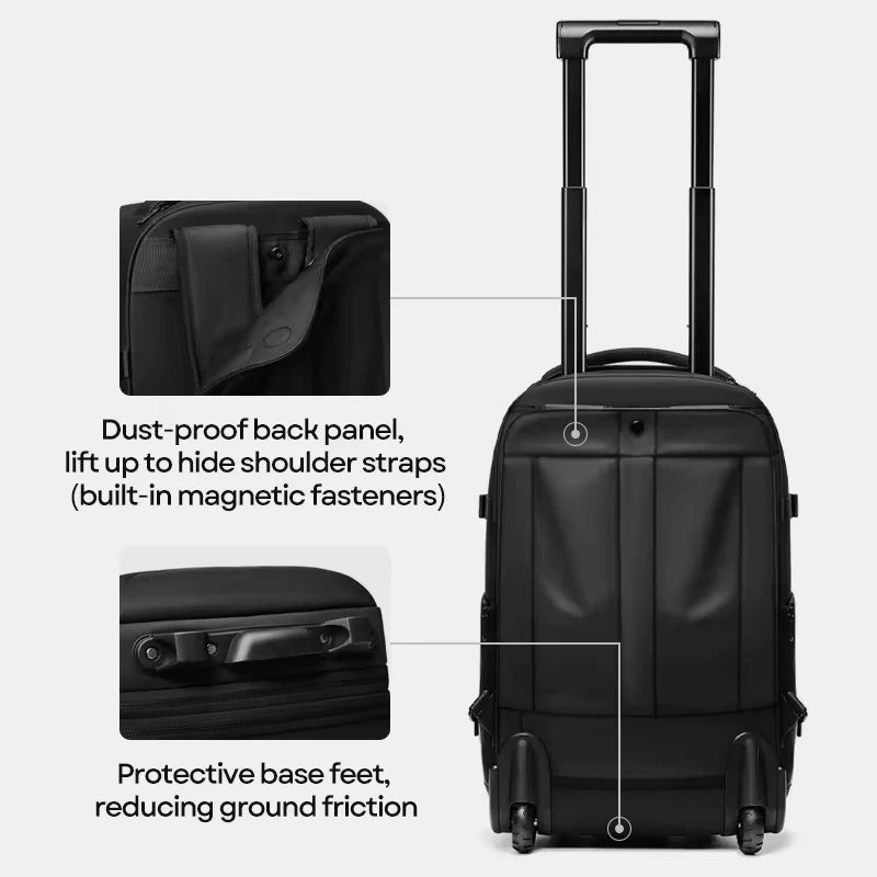 Business travel backpack with padded laptop sleeve and compression system