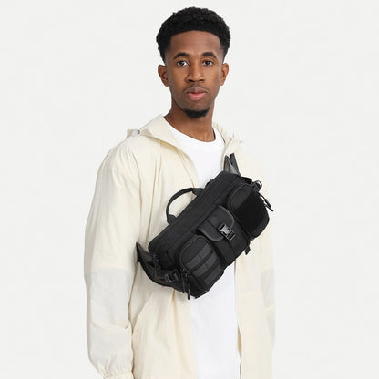 Outdoor running waist pack with waterproof fabric and reflective safety strips for night joggers