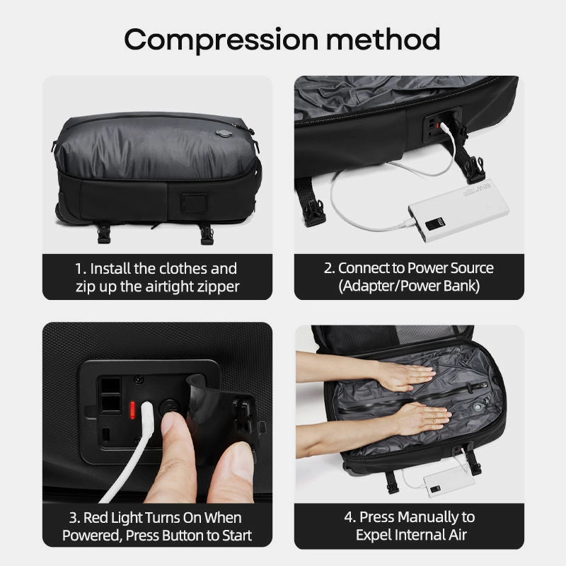 Carry-on waterproof backpack with roll-top closure and large capacity