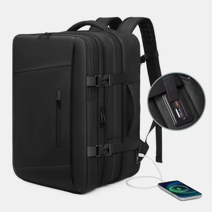Expandable travel backpack with vacuum compression and TSA-approved design