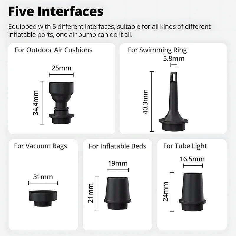 Compact electric air pump for travel storage and outdoor gear