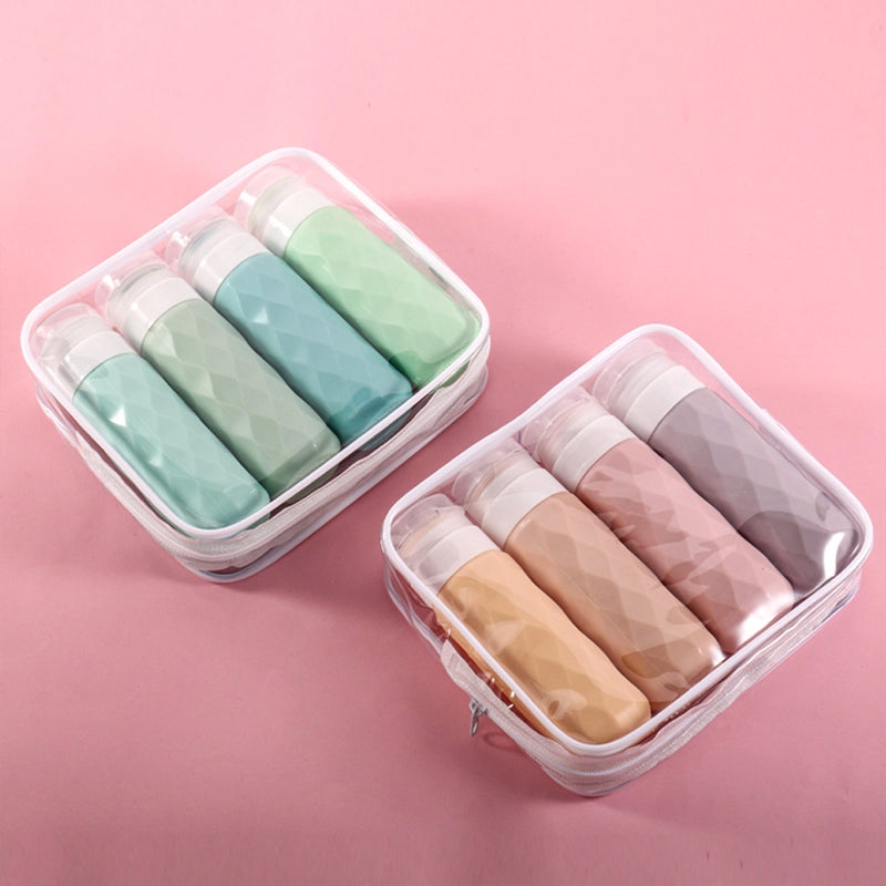 Portable toiletry refill bottles set for travel and gym use