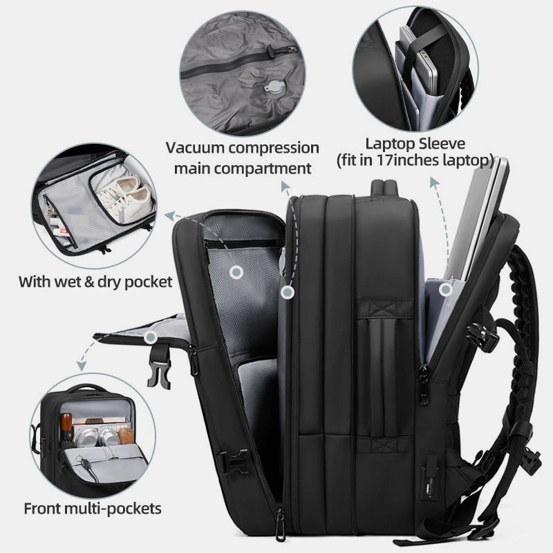 Waterproof outdoor backpack with laptop sleeve for business or adventure travel
