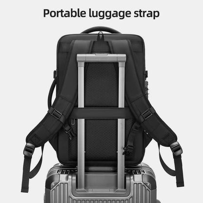Cabin-size travel backpack that saves baggage fees with vacuum storage system