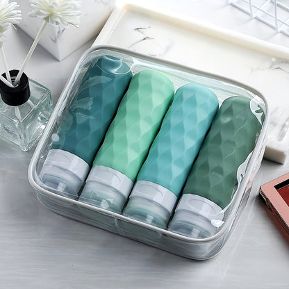 TSA-compliant refillable bottles with transparent carry pouch
