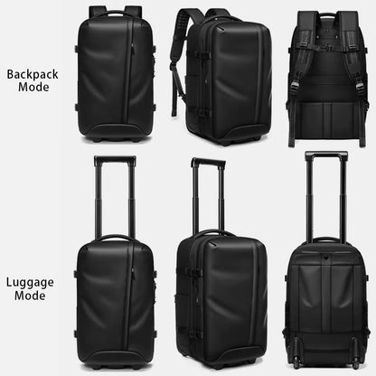 Convertible luggage backpack with waterproof material and compression straps